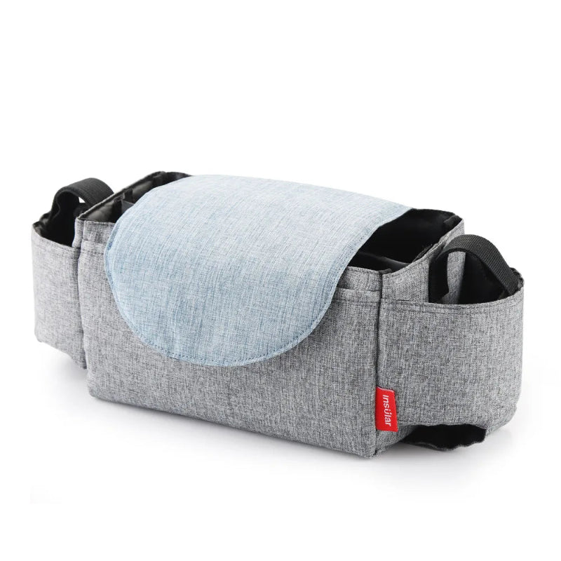 Gray bag with a blue pad on a white background