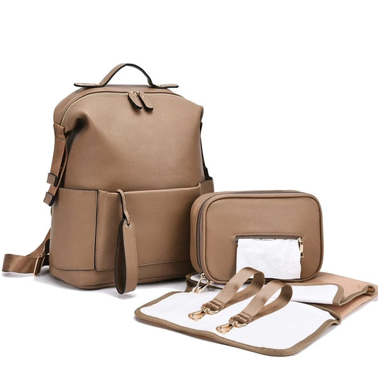 Camel Leather Diaper Backpack All-In-One