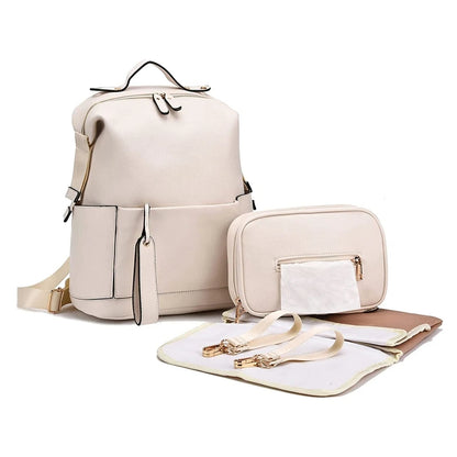 Beige Leather Diaper Backpack All-In-One Image