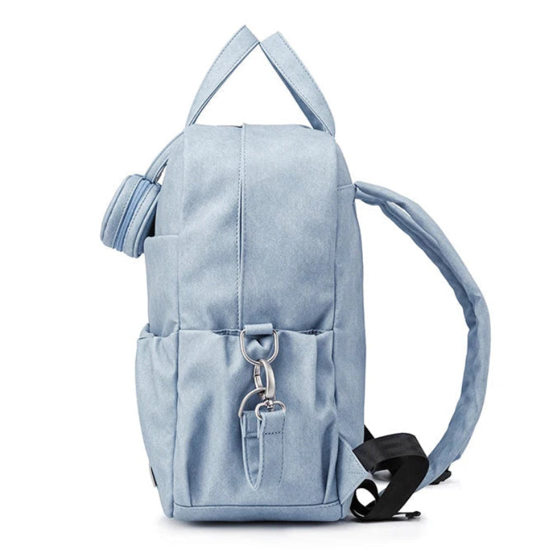 Light blue backpack on a white background
