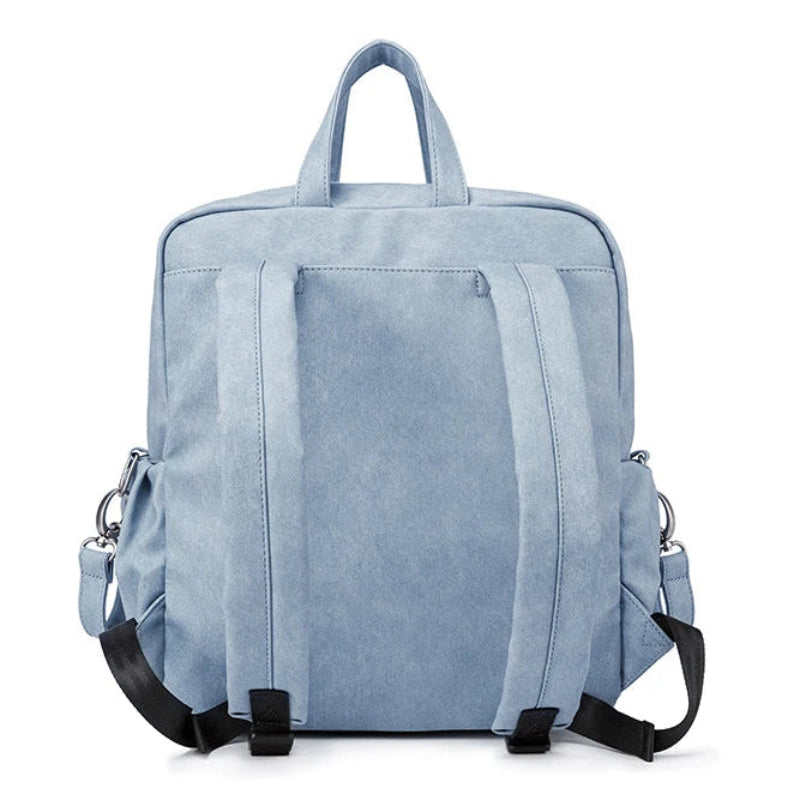 Light blue backpack on a white background