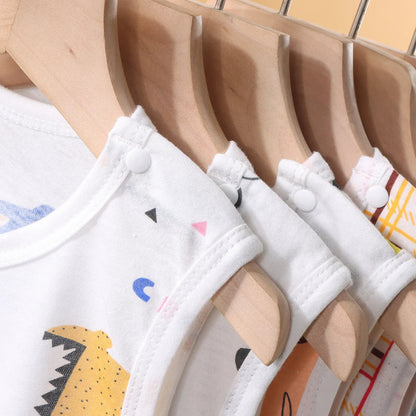 Baby bibs with cartoon designs on wooden hangers