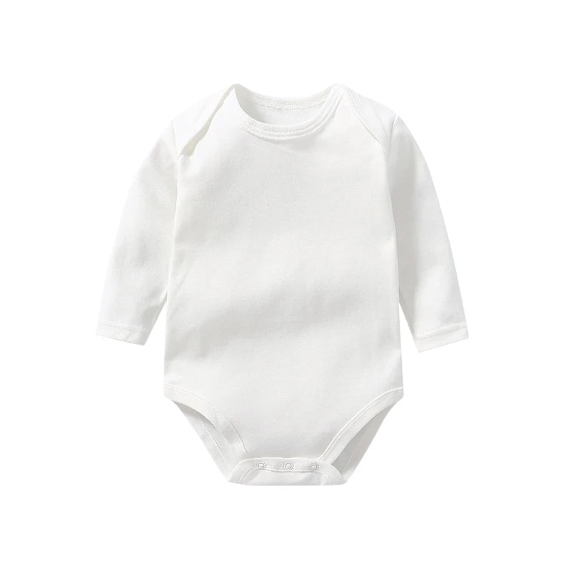 White baby bodysuit with long sleeves on a white background