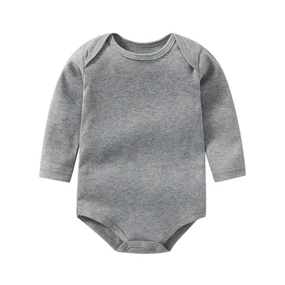 Gray baby bodysuit with long sleeves on a white background