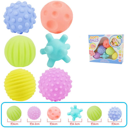 Set of colorful soft balls with packaging on a white background