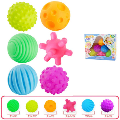 Set of colorful textured balls with a packaging box on a white background