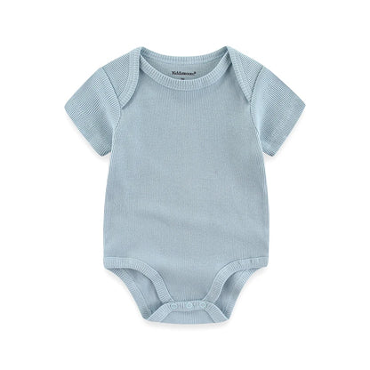 Blue baby bodysuit on a white background