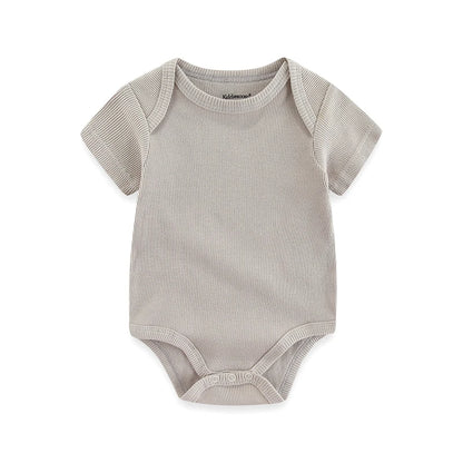 Baby bodysuit with short sleeves on a white background