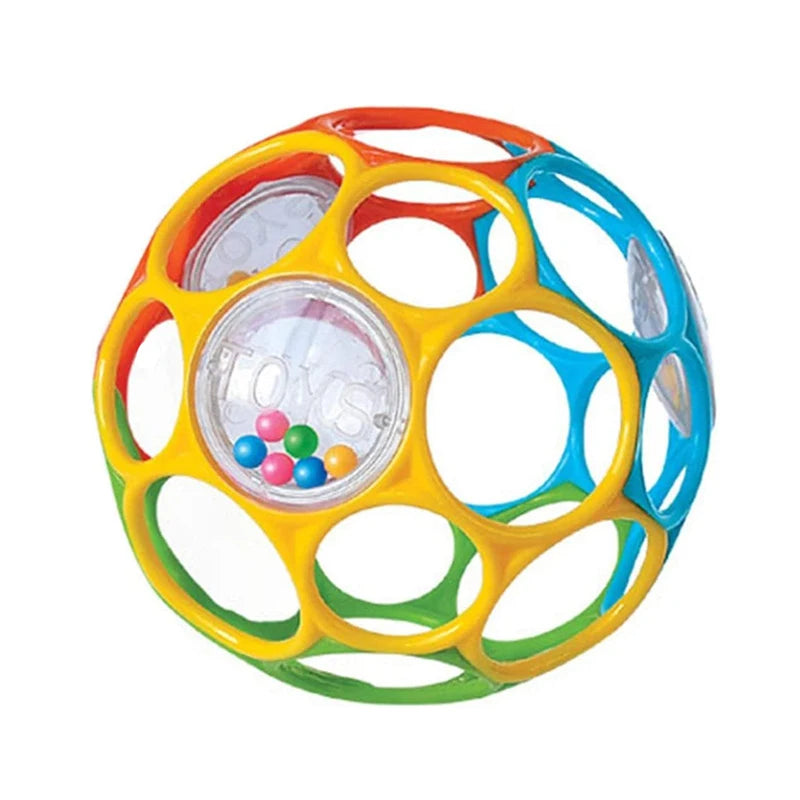 Colorful ball-shaped toy with multiple colors on a white background