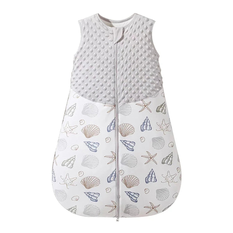 Baby sleeping bag with shell pattern on a white background