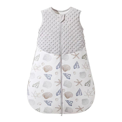 Baby sleeping bag with shell pattern on a white background