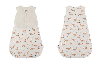 Two baby sleeping bags with fox pattern on a white background