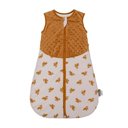 Baby sleeping bag with brown pattern on a white background